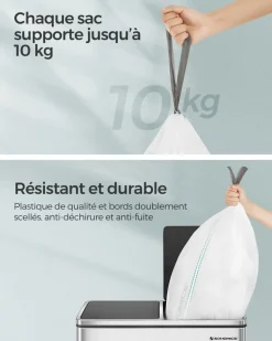 New SONGMICS Poubelle 30L avec pédale en Acier blanc cassé
