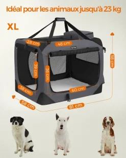 New SONGMICS Sac transport chat chien xl tissu oxford et filet 81 x 58 x 58 cm Gris