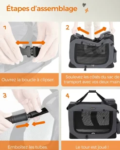 New SONGMICS Sac transport chat chien xl tissu oxford et filet 81 x 58 x 58 cm Gris