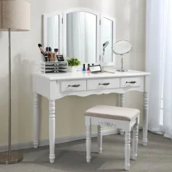 Shop SONGMICS Set coiffeuse 3 miroirs Blanc