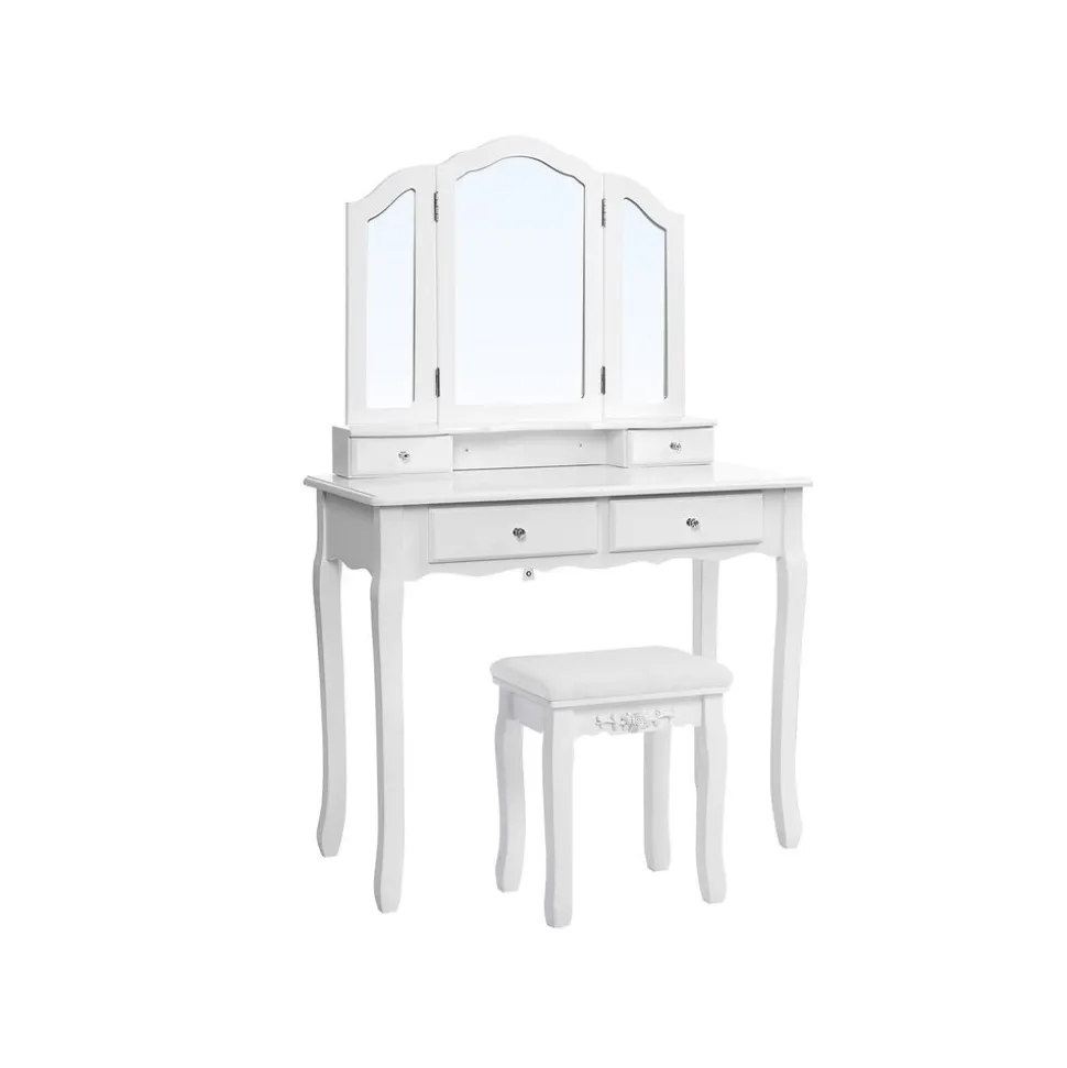 Cheap SONGMICS Set coiffeuse 3 miroirs arqués Blanc