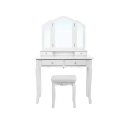 Cheap SONGMICS Set coiffeuse 3 miroirs arqués Blanc