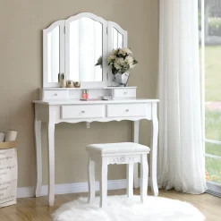 Cheap SONGMICS Set coiffeuse 3 miroirs arqués Blanc