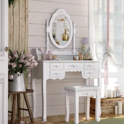 Clearance SONGMICS Set coiffeuse 7 tiroirs Blanc