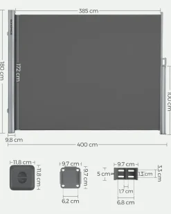 New SONGMICS Store banne rétractable 250 x 120 cm avec manivelle gris