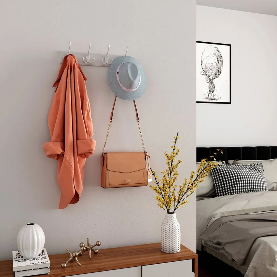 Cheap SONGMICS Support mural 4 crochets Blanc