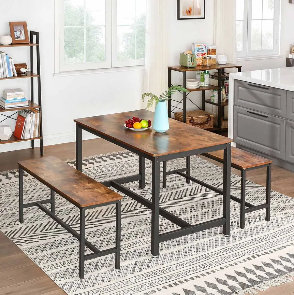 Clearance SONGMICS Table à manger industriel Brun Vintage Noir