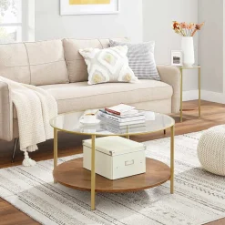 Outlet SONGMICS Table basse marron noisette doré Beige