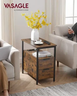 Sale SONGMICS Table basse ronde avec panier noir boisé et turquoise foncé