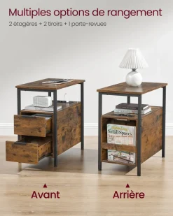 Sale SONGMICS Table basse ronde avec panier noir boisé et turquoise foncé