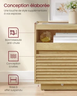 Online SONGMICS Table chevet avec lumière led avec tiroir chêne naturel