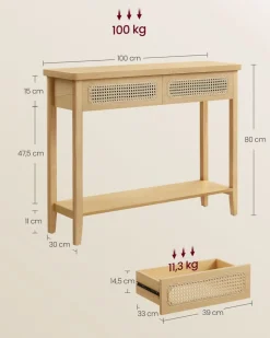 New SONGMICS Table console 2 tiroirs style boho beige chêne