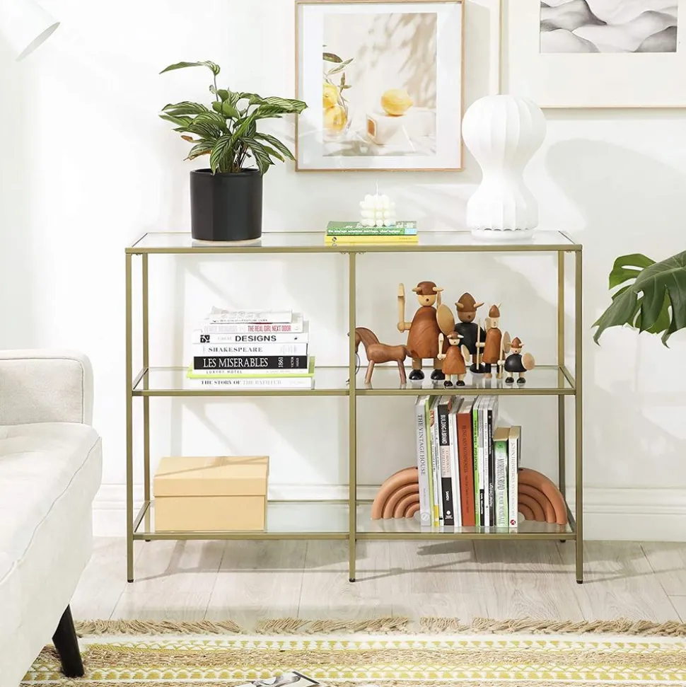 Clearance SONGMICS Table console verre dé Or