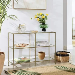 Clearance SONGMICS Table console verre dé Or