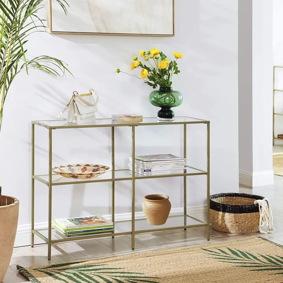 Clearance SONGMICS Table console verre dé Or