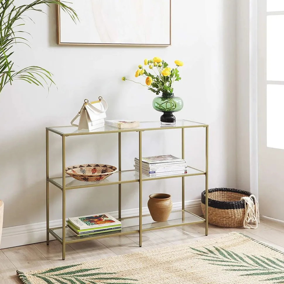 Clearance SONGMICS Table console verre dé Or