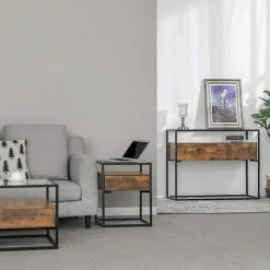 Outlet SONGMICS Table console verre industriel Marron Rustique