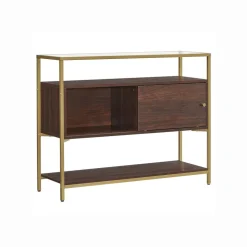 Shop SONGMICS Table console verre marron doré