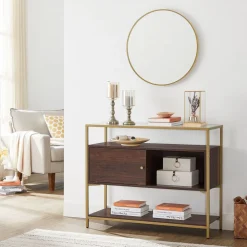 Shop SONGMICS Table console verre marron doré