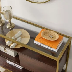 Shop SONGMICS Table console verre marron doré