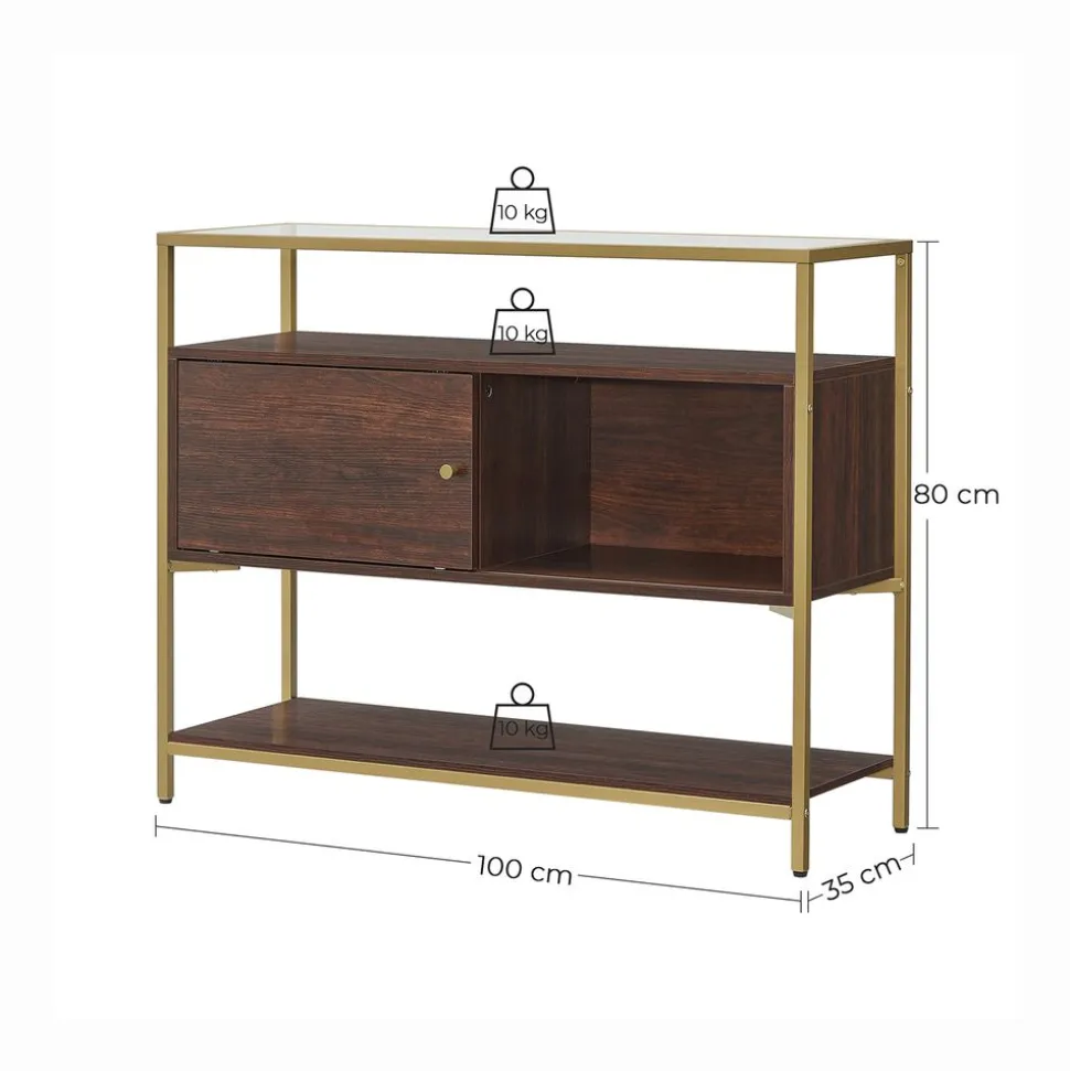 Shop SONGMICS Table console verre marron doré