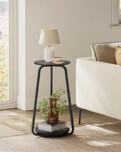 Hot SONGMICS Table d’appoint à 2 niveaux en métal noir d'encre