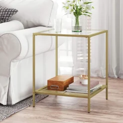 Shop SONGMICS Table d’appoint carré verre doré Or + Transparent