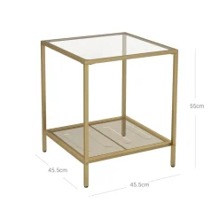 Shop SONGMICS Table d’appoint carré verre doré Or + Transparent