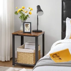 Sale SONGMICS Table d'appoint carrée industriel Marron Rustique