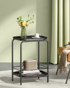 Outlet SONGMICS Table d'appoint ronde 2 niveaux cadre en acier noisette rustique et noir