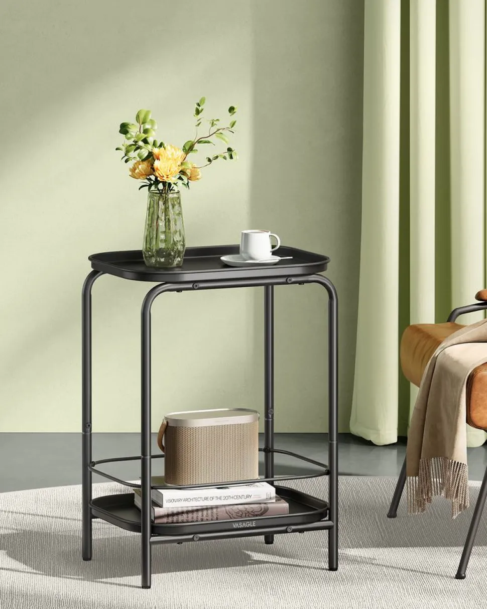 Outlet SONGMICS Table d'appoint ronde 2 niveaux cadre en acier noisette rustique et noir