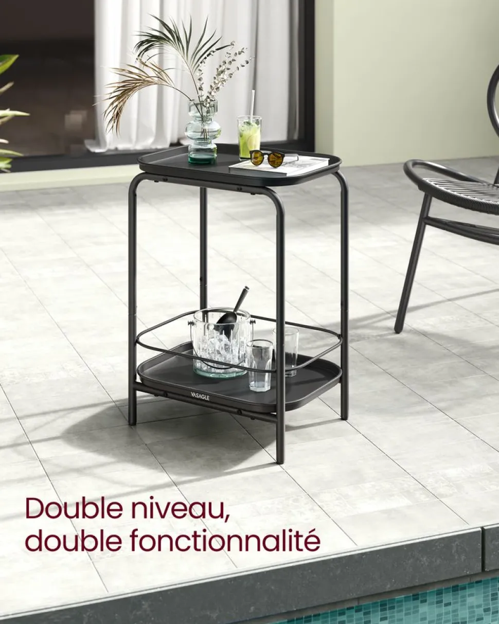 Outlet SONGMICS Table d'appoint ronde 2 niveaux cadre en acier noisette rustique et noir