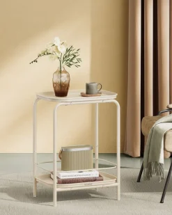 Outlet SONGMICS Table d'appoint ronde 2 niveaux cadre en acier noisette rustique et noir