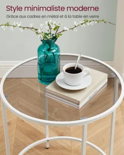Best SONGMICS Table d’appoint ronde blanc et gris