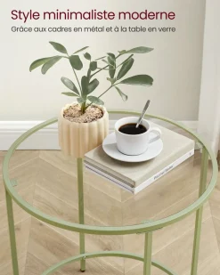 Best SONGMICS Table d’appoint ronde blanc et gris