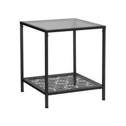 Fashion SONGMICS Table d'appoint verre trempé Blanc