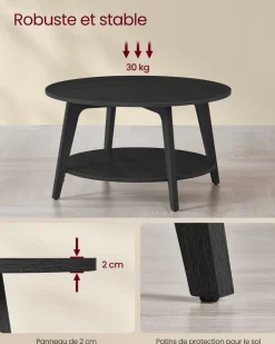 Store SONGMICS Table de bar avec rangement pu avec coutures noir boisé et noir d'encre