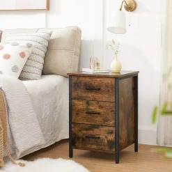Best SONGMICS Table de chevet 3 tiroirs Brun Vintage Noir
