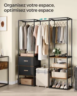 Hot SONGMICS Table de chevet avec tiroir en tissu et étagère marron boisé