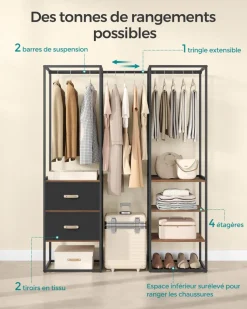 Hot SONGMICS Table de chevet avec tiroir en tissu et étagère marron boisé