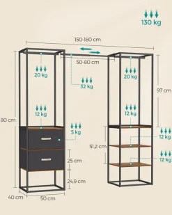 Hot SONGMICS Table de chevet avec tiroir en tissu et étagère marron boisé