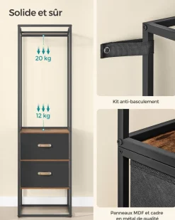 Hot SONGMICS Table de chevet avec tiroir en tissu et étagère marron boisé