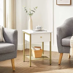 Sale SONGMICS Table de chevet blanc dé Or