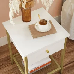 Sale SONGMICS Table de chevet blanc dé Or