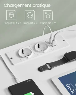 Fashion SONGMICS Table de chevet en bambou avec 2 tiroirs et étagère ouverte blanc nuage