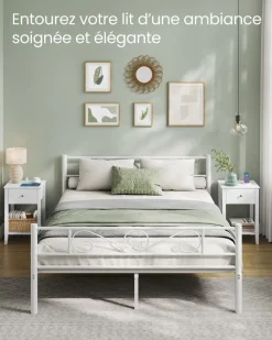 Fashion SONGMICS Table de chevet en bambou avec 2 tiroirs et étagère ouverte blanc nuage