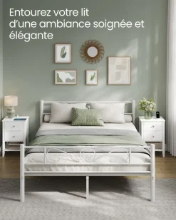 New SONGMICS Table de chevet en bambou 2 tiroirs avec multiprise Blanc Nuage