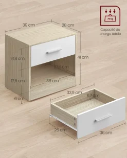 Fashion SONGMICS Table de chevet en bambou 1 tiroir avec multiprise Blanc Nuage