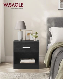 Fashion SONGMICS Table de chevet en bambou 1 tiroir avec multiprise Blanc Nuage