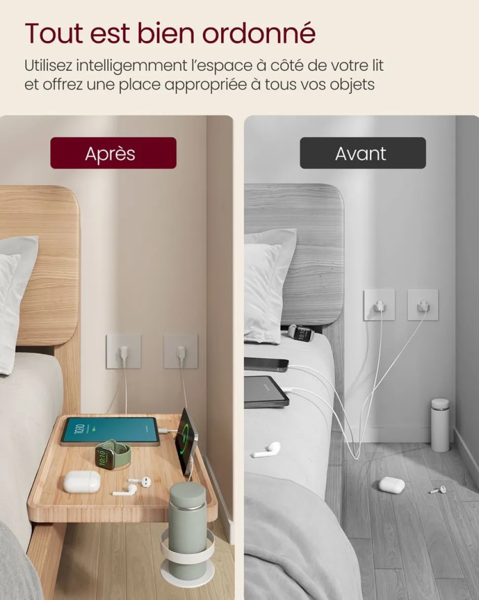 Cheap SONGMICS Table de chevet multiprise et tiroirs 35 x 45 x 58,7 cm blanc mat et beige cappuccino